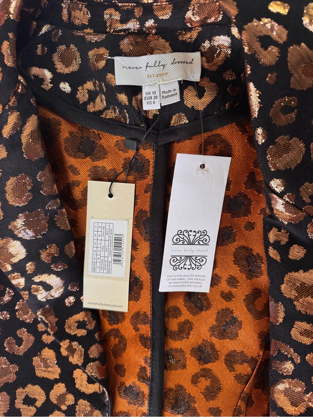 never fully dressed: Leopard Jacquard 22 SET (Blazer & Trouser) US 6 - Picture 3 of 3